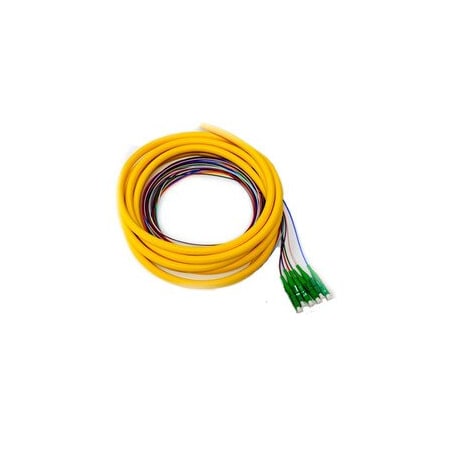 Cable Wholesale 6 Strand fiber distribution pigtail, 9/125 SinglemodeGreen Boot, LC/APC 3 meters 15F2-02206